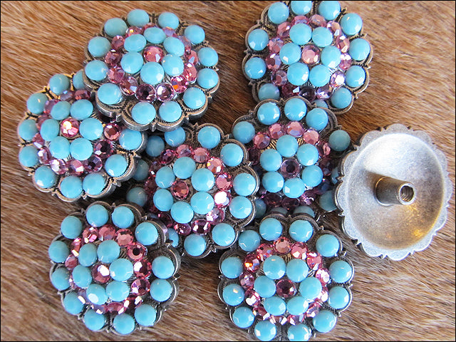HILASON Western Screw Back Concho Turquoise Crystal Berry Horse Saddle Tack Belt| Belt | Slotted Conchos