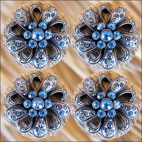 HILASON Crystal Rhinestone Bling Conchos With Floral Design Antique Copper Finish| Western Concho Belt | Slotted