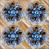 HILASON Crystal Rhinestone Bling Conchos With Floral Design Antique Copper Finish| Western Concho Belt | Slotted Conchos