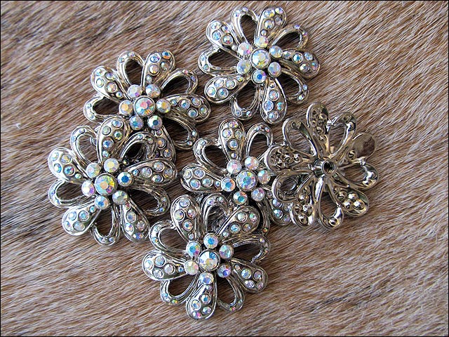 Screw Back Concho Crystal Bling Stone Floral Design Nickle