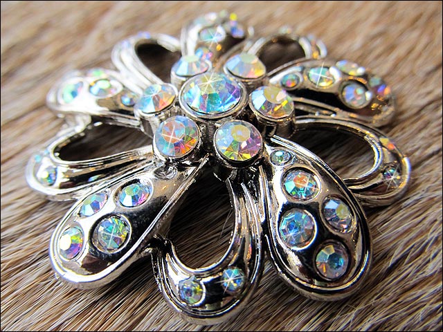 Screw Back Concho Crystal Bling Stone Floral Design Nickle