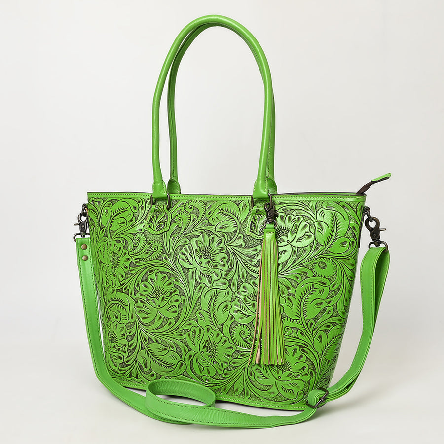 American Darling Hand Tooled Western Leather Tote Bag with Floral Carving and Tassel - Genuine Leather - Uhorse