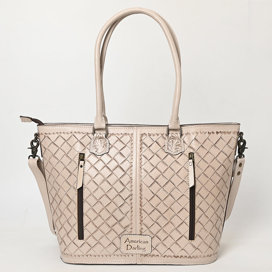 American Darling Hand Tooled Western Tote Bag – Floral Carved Genuine Leather Tote with Tassel | 12in (H) X 18in (W) X 5in (D)