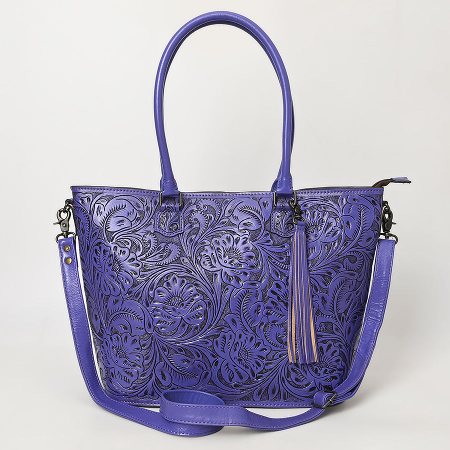 American Darling Hand Tooled Western Tote Bag – Floral Carved Genuine Leather Tote with Tassel | 12in (H) X 18in (W) X 5in (D)