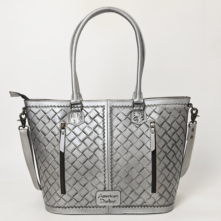 American Darling Hand Tooled Western Tote Bag – Floral Carved Genuine Leather Tote with Tassel | 12in (H) X 18in (W) X 5in (D)