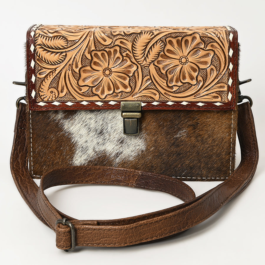 American Darling Western Small Cross Body Bag – Genuine Leather Hair-On Cowhide with Hand-Tooled Floral Carving for Everyday Use