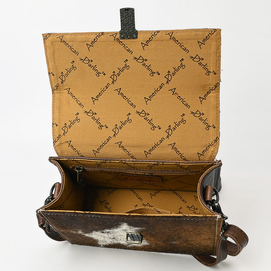 American Darling Western Small Cross Body Bag – Genuine Leather Hair-On Cowhide with Hand-Tooled Floral Carving for Everyday Use