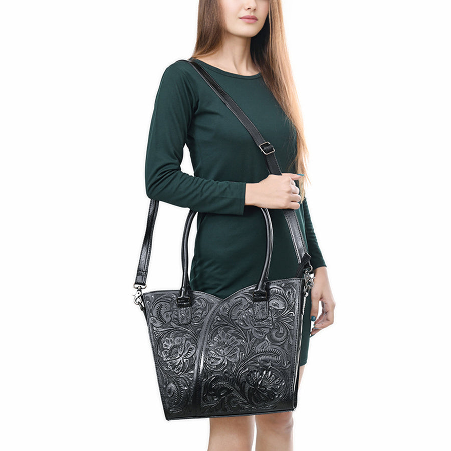 American Darling Western Tote Bag, Hand Tooled Genuine Leather, Floral Carved Design, Premium Craftsmanship & Everyday Carry
