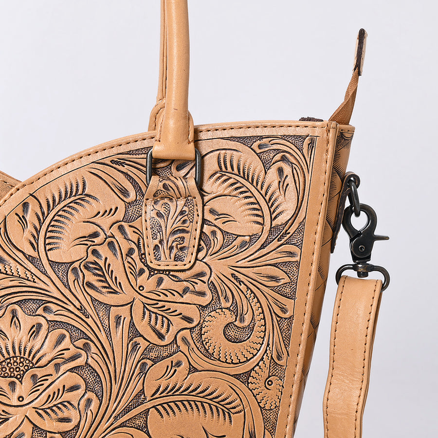 American Darling Western Tote Bag, Hand Tooled Genuine Leather, Floral Carved Design, Premium Craftsmanship & Everyday Carry