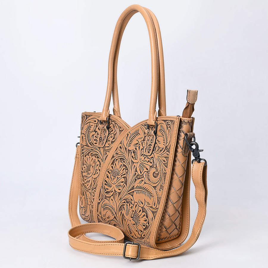 American Darling Western Tote Bag, Hand Tooled Genuine Leather, Floral Carved Design, Premium Craftsmanship & Everyday Carry
