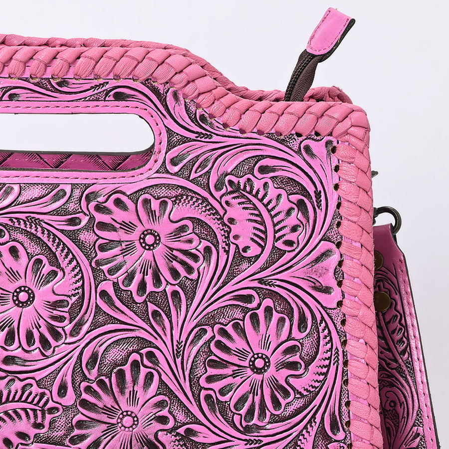 American Darling Western Hand-Tooled Genuine Leather Clutch Bag with Floral Carving, Premium Artisan Crafted Design