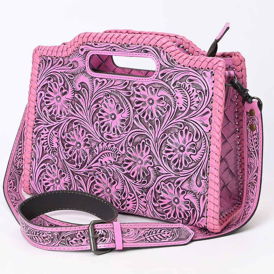American Darling Pink Western Leather Clutch Bag Hand Tooled Genuine Floral Carved Purse - Uhorse