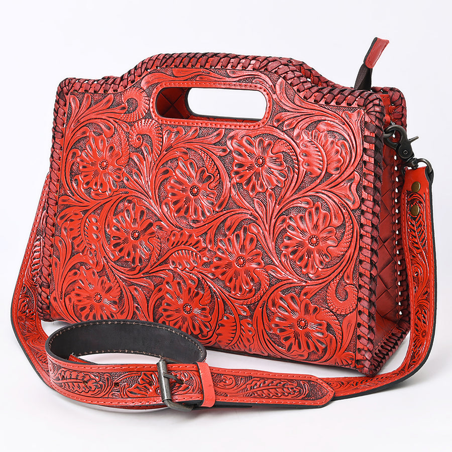 American Darling Western Hand-Tooled Genuine Leather Clutch Bag with Floral Carving - Uhorse