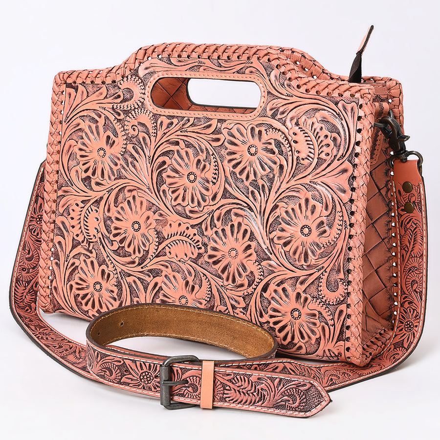 American Darling Western Hand-Tooled Genuine Leather Clutch Bag with Floral Carving - Uhorse