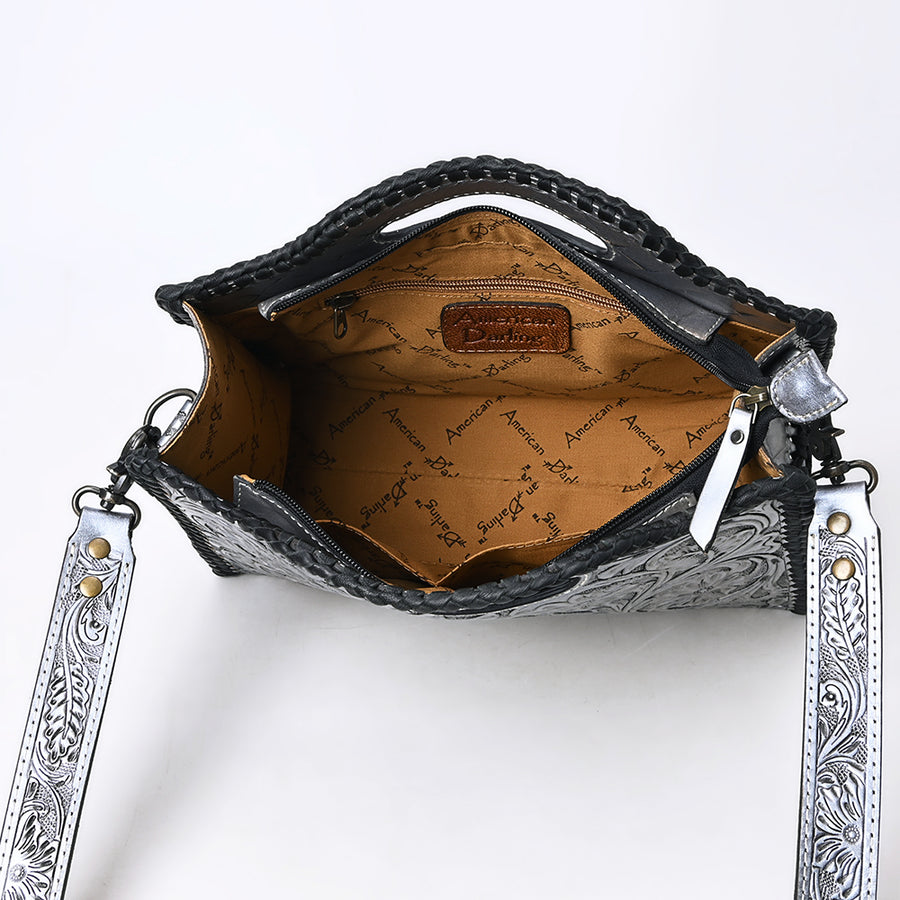 American Darling Western Hand-Tooled Genuine Leather Clutch Bag with Floral Carving, Premium Artisan Crafted Design