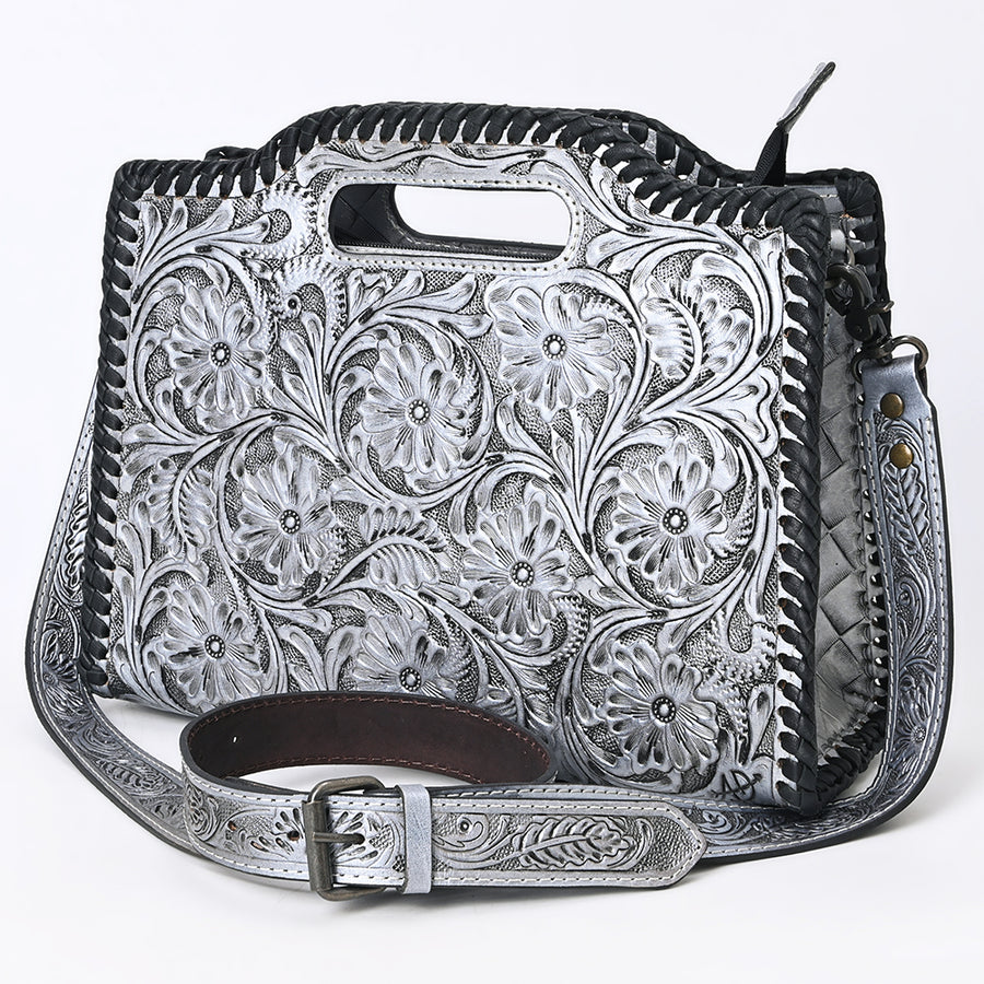 American Darling Western Hand-Tooled Genuine Leather Clutch Bag with Floral Carving - Uhorse
