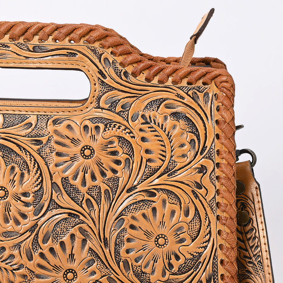 American Darling Western Hand-Tooled Genuine Leather Clutch Bag with Floral Carving, Premium Artisan Crafted Design
