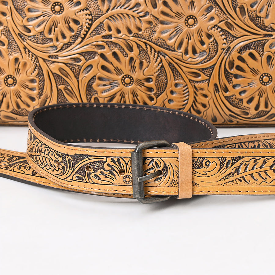 American Darling Western Hand-Tooled Genuine Leather Clutch Bag with Floral Carving, Premium Artisan Crafted Design
