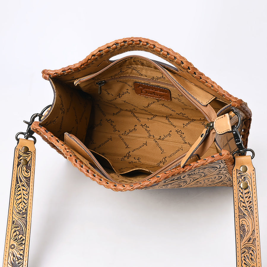 American Darling Western Hand-Tooled Genuine Leather Clutch Bag with Floral Carving, Premium Artisan Crafted Design