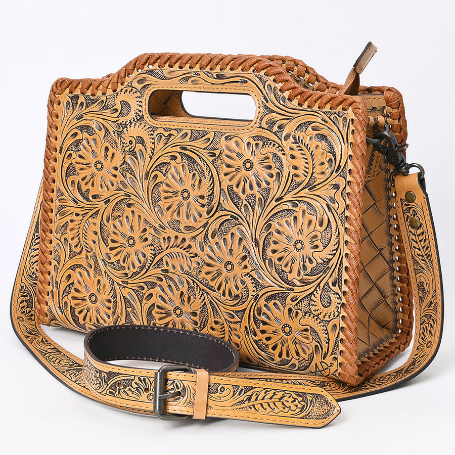 American Darling Western Hand-Tooled Genuine Leather Clutch Bag with Floral Carving - Uhorse