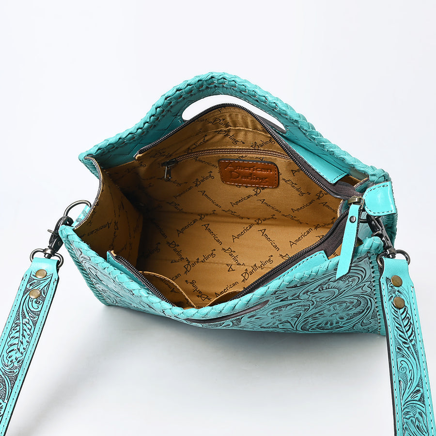 American Darling Western Hand-Tooled Genuine Leather Clutch Bag with Floral Carving, Premium Artisan Crafted Design