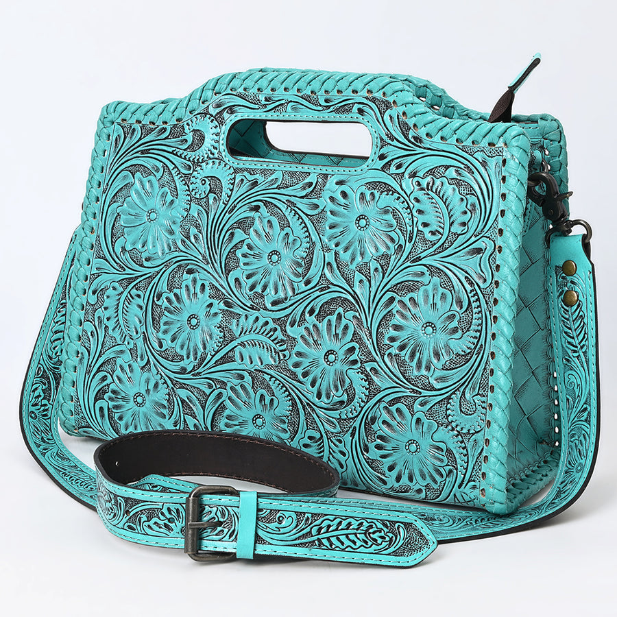 American Darling Western Hand-Tooled Genuine Leather Clutch Bag with Floral Carving - Uhorse