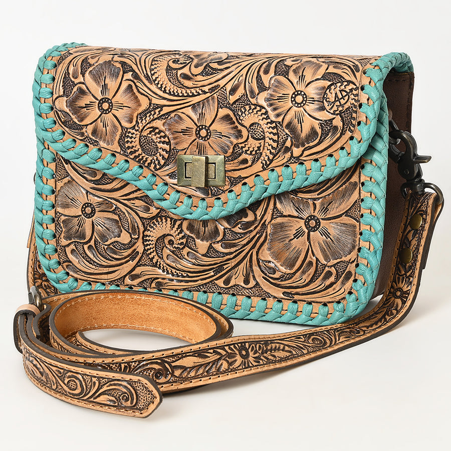 American Darling Western Small Cross Body Bag | Hand-Tooled Floral Carved | Genuine Leather | Everyday Carry