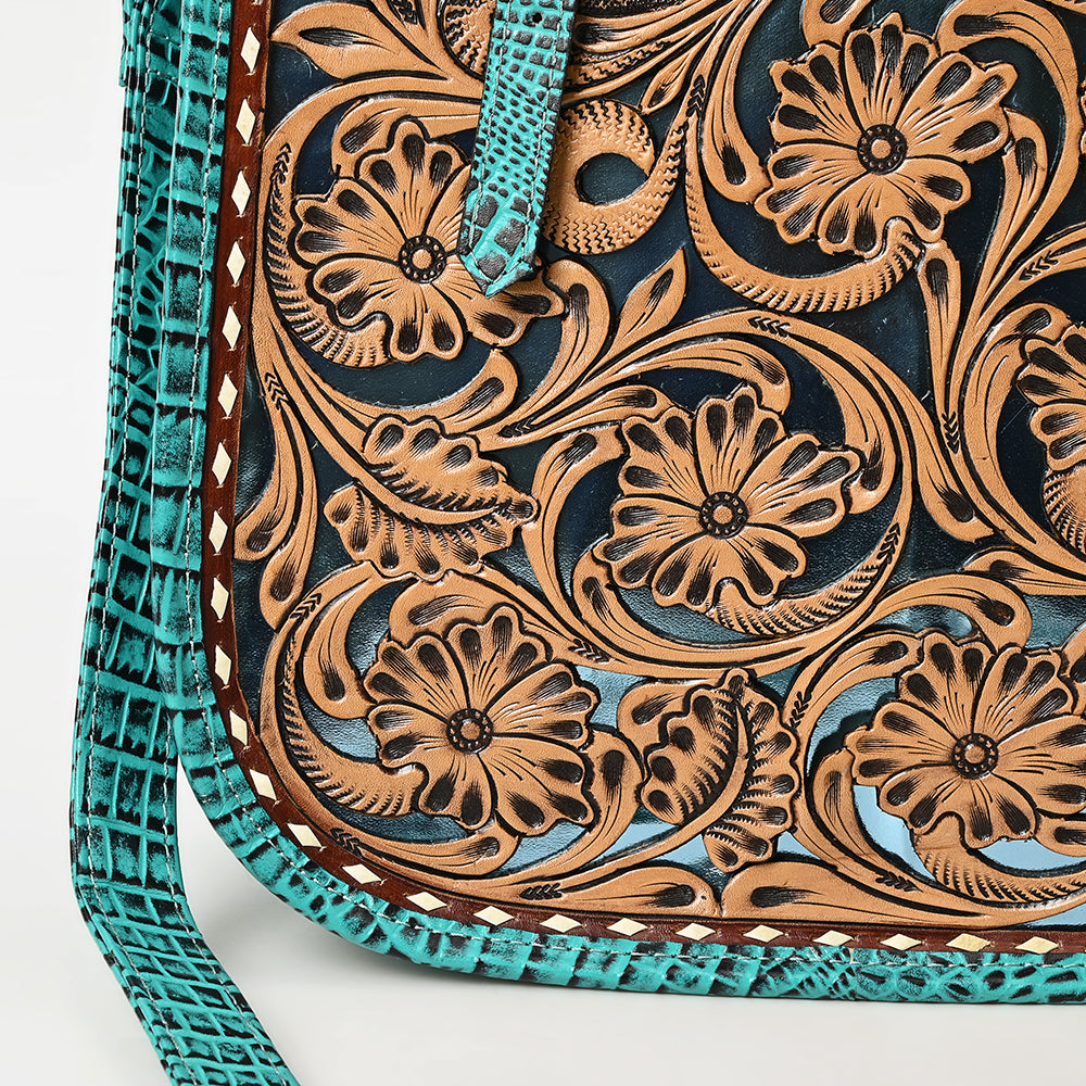 American Darling Adbg1478A Cross Body I Hand Tooled Crocodile Embossed Genuine Leather Women Bag Western Handbag Purse