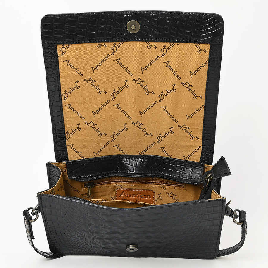 American Darling Western Crossbody Bag Crocodile Embossed Genuine Leather Slim Shoulder Purse 6.5in (H) X 11in (W) X 2.5in (D)