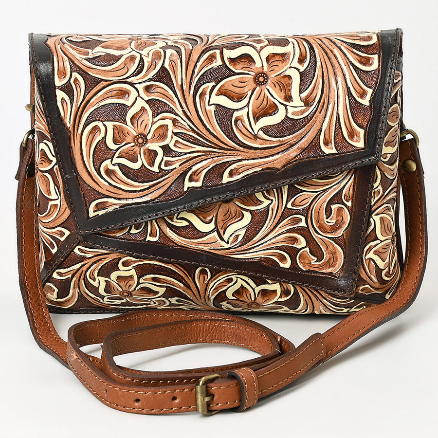 American Darling Hand Tooled Floral Carved Genuine Leather Small Cross body Bag Eco-Friendly Western Purse