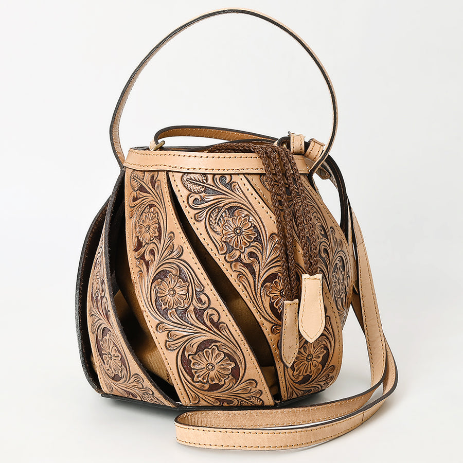 American Darling Hand Tooled Floral Carved Genuine Leather Bucket Bag Drawstring Eco-Friendly Western Purse
