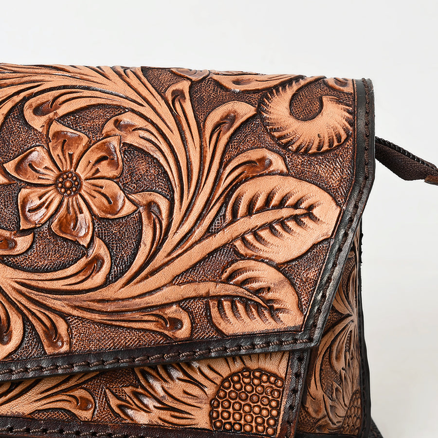 American Darling Hand Tooled Floral Carved Genuine Leather Small Cross body Bag Eco-Friendly Western Purse