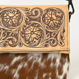 American Darling Cross Body Hand Tooled Hair on-Genuine Leather Western Women Bag Handbag Purse | Crossbody