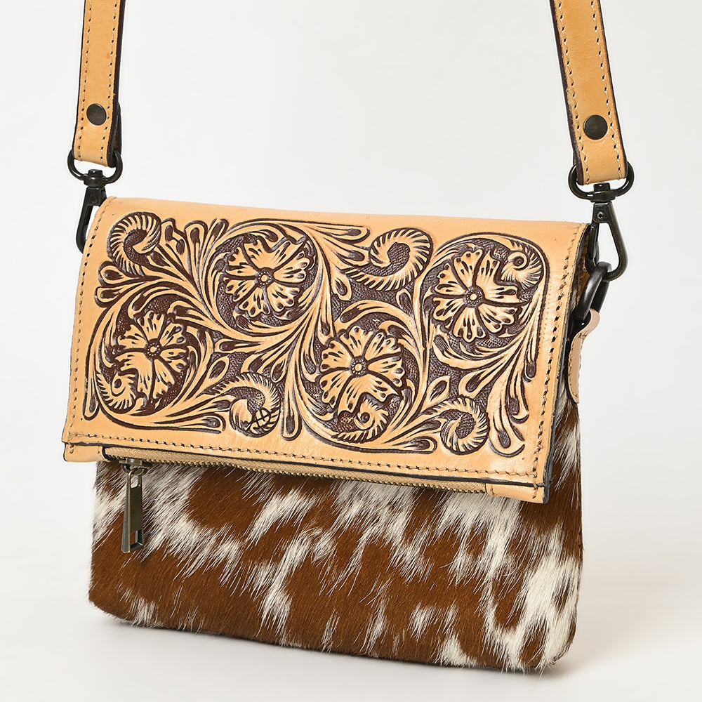 American Darling Cross Body Hand Tooled Hair on-Genuine Leather Western Women Bag Handbag Purse | Crossbody