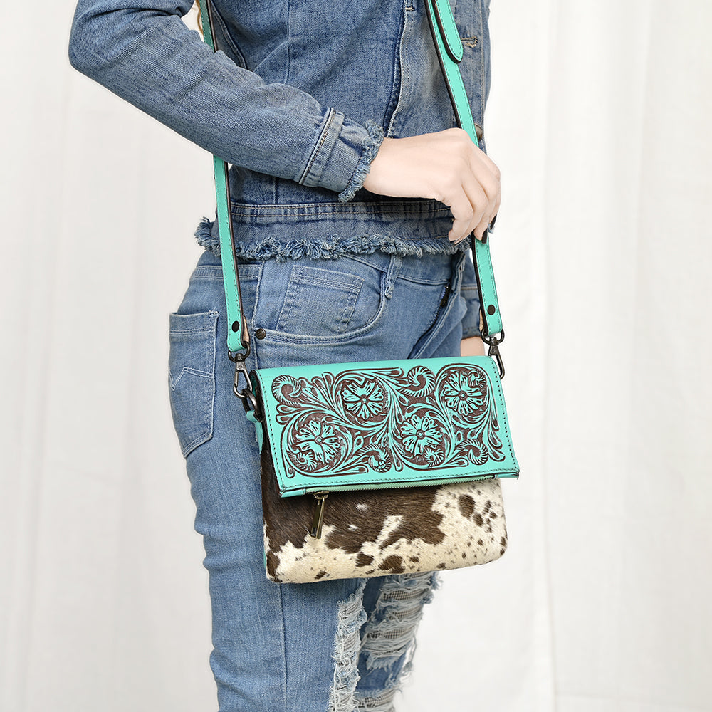 American Darling Cross Body Hand Tooled Hair on-Genuine Leather Western Women Bag Handbag Purse | Crossbody