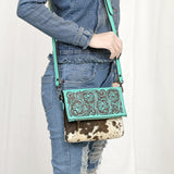 American Darling Cross Body Hand Tooled Hair on-Genuine Leather Western Women Bag Handbag Purse | Crossbody