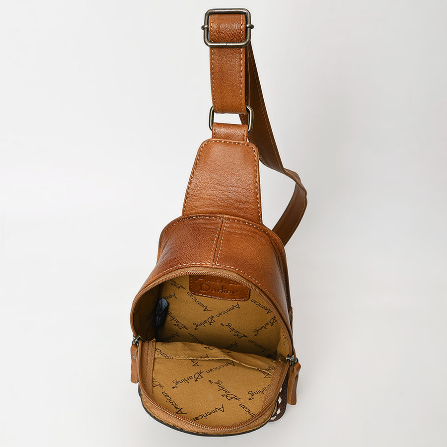 American Darling Western Sling Bag – Hand-Tooled Floral Carved Floral Design, Genuine Leather, Adjustable Strap, Eco-Friendly Crafted