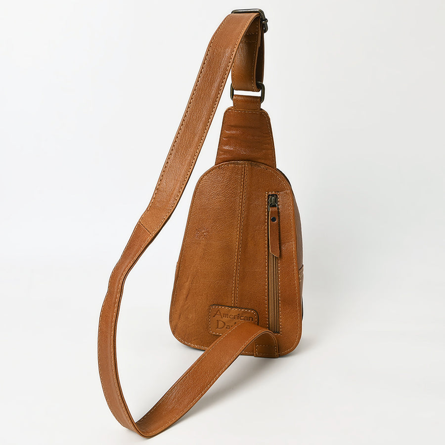 American Darling Western Sling Bag – Hand-Tooled Floral Carved Floral Design, Genuine Leather, Adjustable Strap, Eco-Friendly Crafted