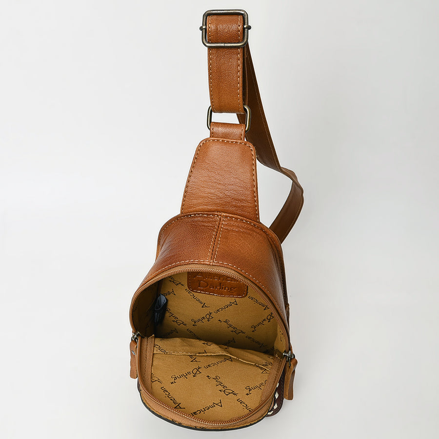 American Darling Western Sling Bag – Hand-Tooled Floral Carved Floral Design, Genuine Leather, Adjustable Strap, Eco-Friendly Crafted