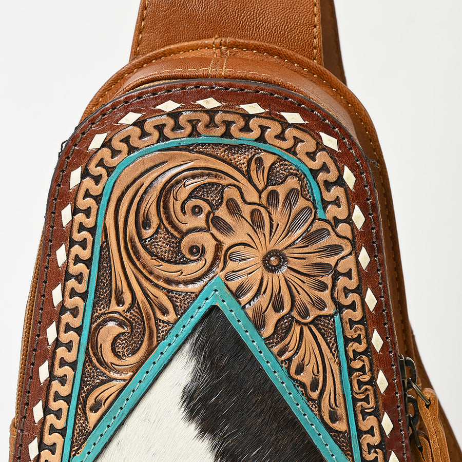 American Darling Western Sling Bag – Hand-Tooled Floral Carved Floral Design, Genuine Leather, Adjustable Strap, Eco-Friendly Crafted