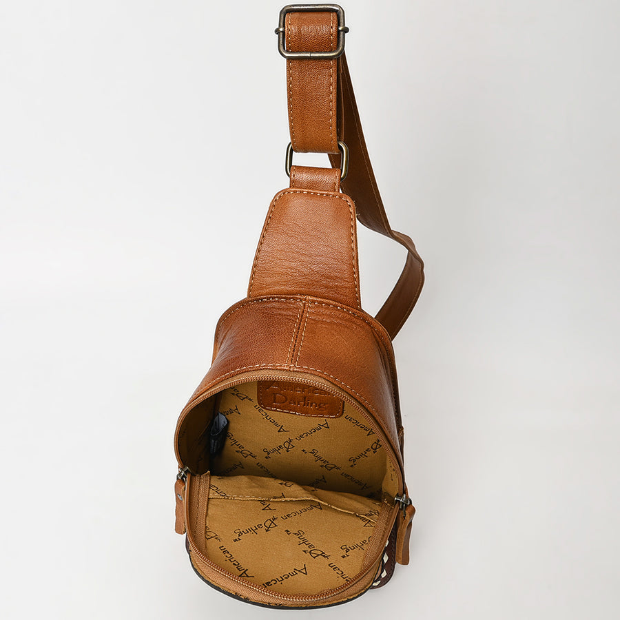 American Darling Western Sling Bag – Hand-Tooled Floral Carved Floral Design, Genuine Leather, Adjustable Strap, Eco-Friendly Crafted