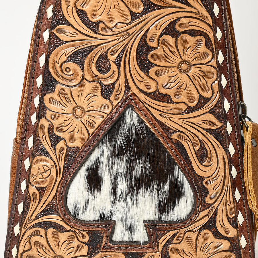 American Darling Western Sling Bag – Hand-Tooled Floral Carved Floral Design, Genuine Leather, Adjustable Strap, Eco-Friendly Crafted