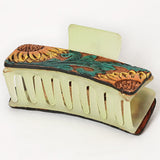 American Darling Floral Long Hair Claw Hand Tooled Carved Genuine Leather Brown Clips Clutcher Gift For Women Girls