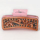 American Darling Floral Long Hair Claw Hand Tooled Carved Genuine Leather Brown Clips Clutcher Gift For Women Girls