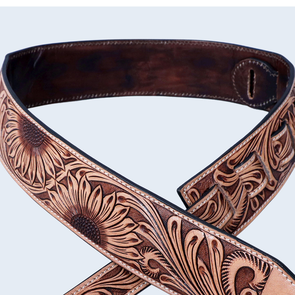 Hilason American Western Floral Hand Tooled Genuine Leather Guitar Strap