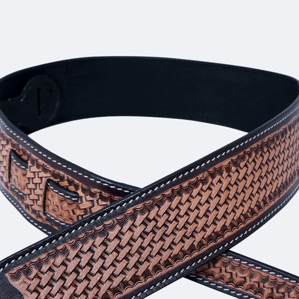 Hilason American Western Floral Hand Tooled Genuine Leather Guitar Strap