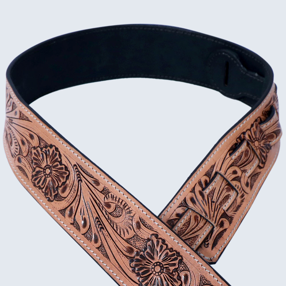 Hilason American Western Floral Hand Tooled Genuine Leather Guitar Strap