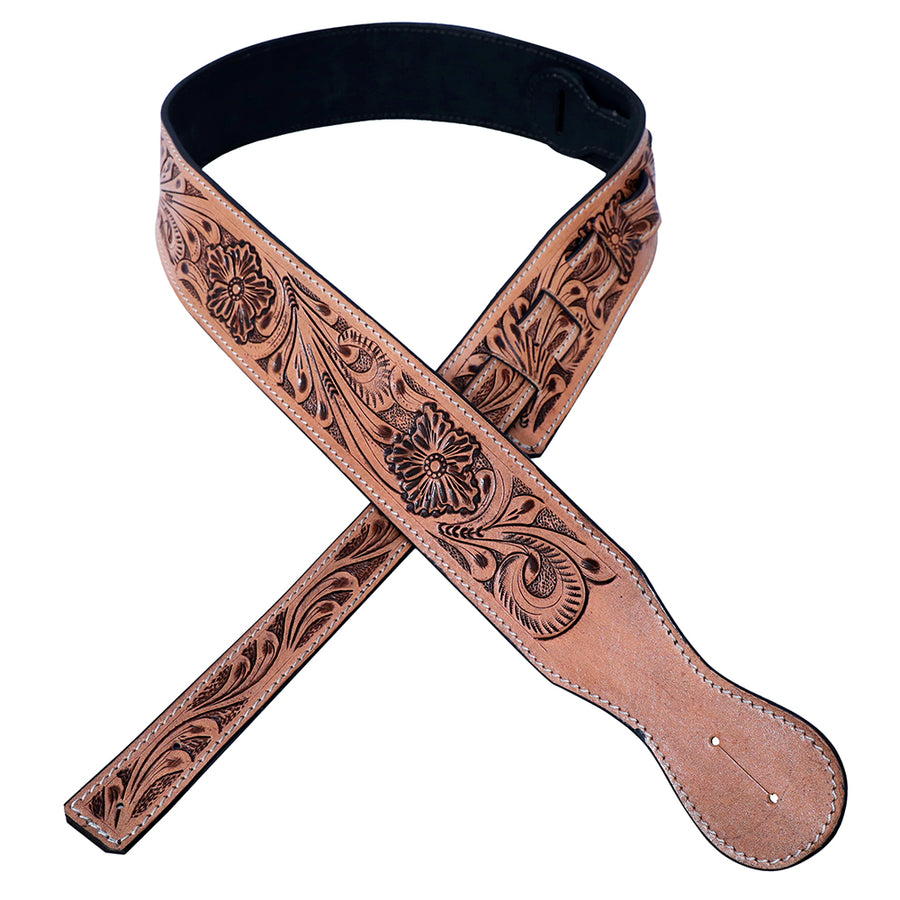 Hilason American Western Floral Hand Tooled Genuine Leather Guitar Strap - Uhorse