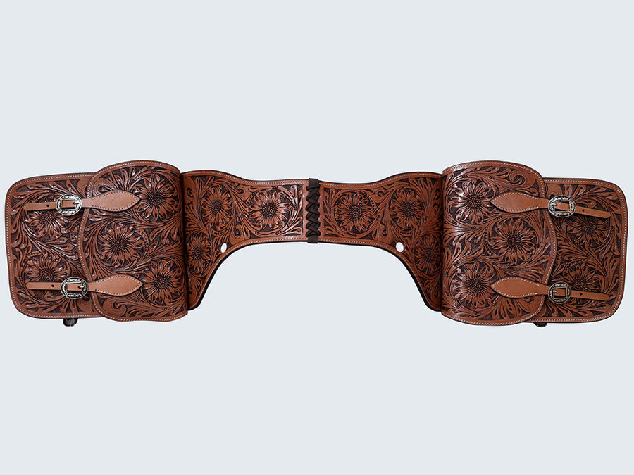 Hilason Western Horse Floral Heavy-duty Trail Ride Genuine Leather Saddle Bag | Equestrian Western Adjustable Closure