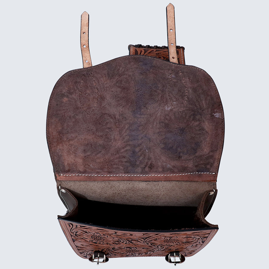 Hilason Western Horse Floral Heavy-duty Trail Ride Genuine Leather Saddle Bag | Equestrian Western Adjustable Closure